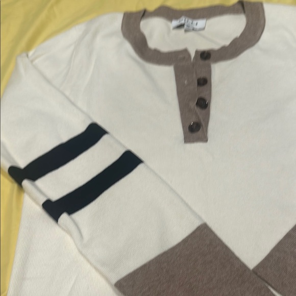 GILLI medium  Cream and Tan Henley with Black Stripes - Picture 3 of 5